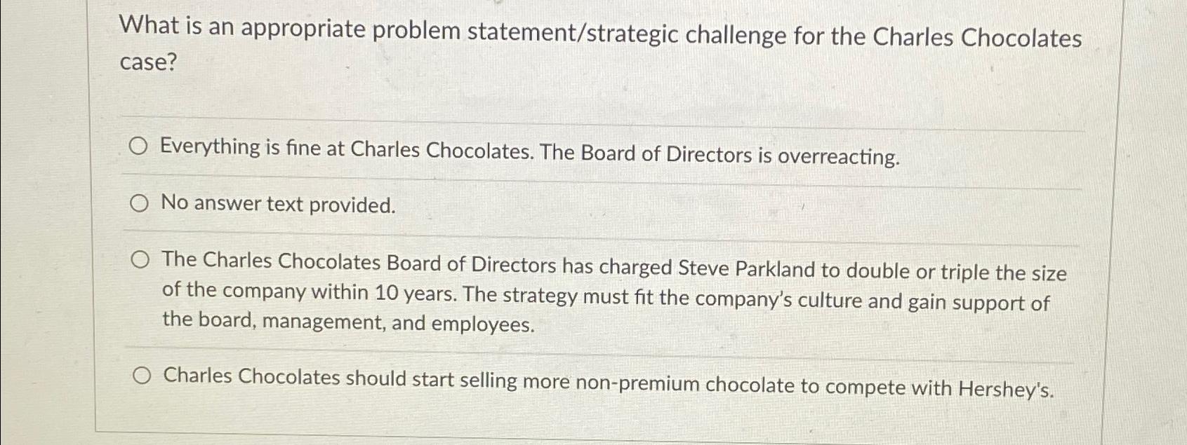  What is an appropriate problem statement/strategic challenge for the Charles Chocolates