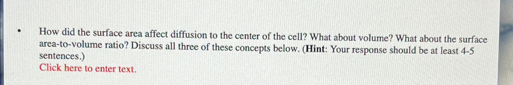  How did the surface area affect diffusion to the center of