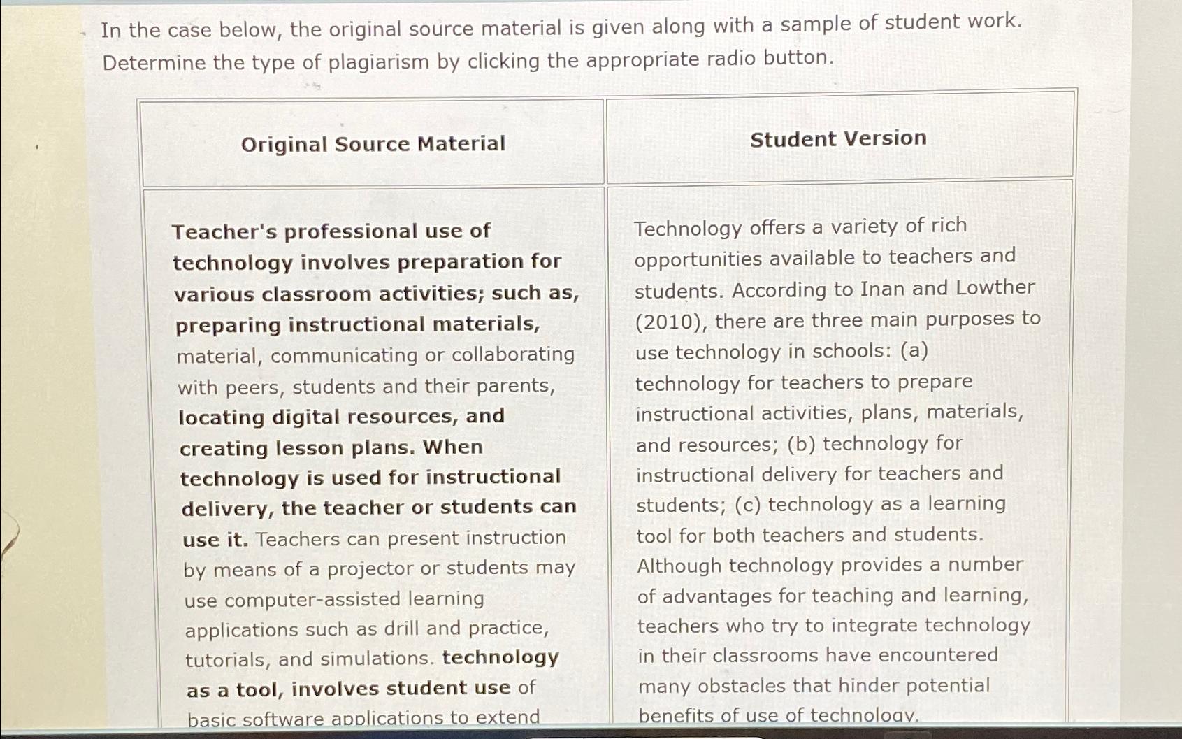  In the case below, the original source material is given along