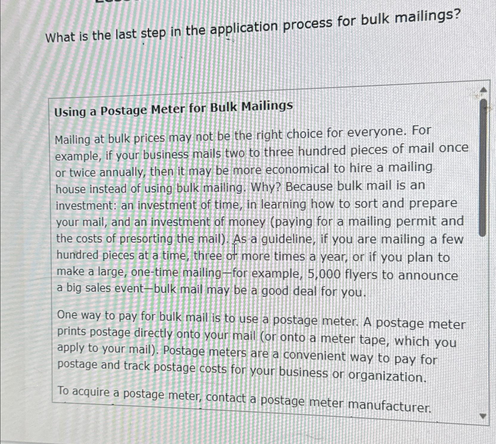  What is the last step in the application process for bulk
