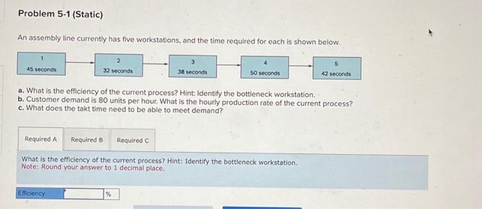  Problem 5-1 (Static) An assembly line currently has five workstations, and