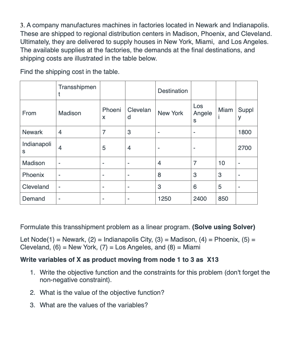 please use excel and solver. Show formulas 3. A company manufactures
