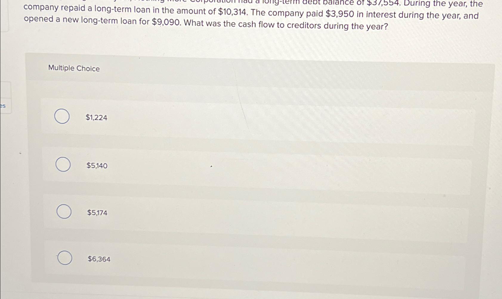  opened a new long-term loan for $9,090. Whe company paid $3,950
