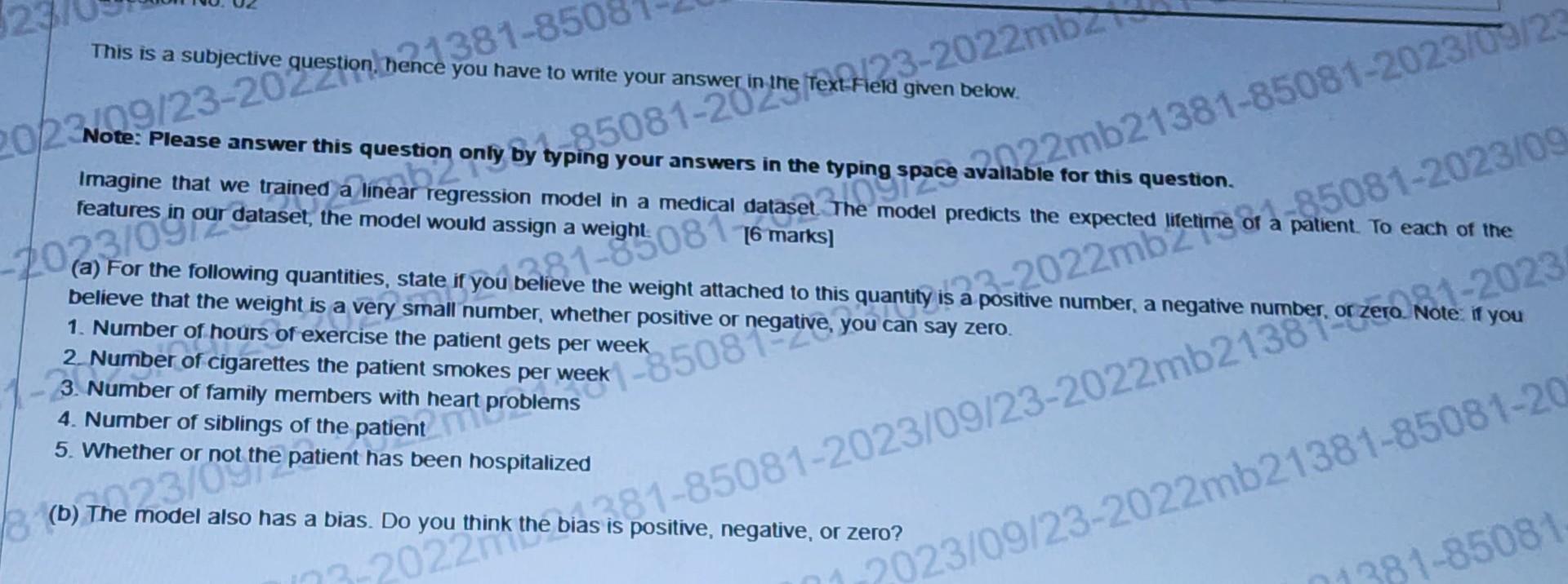Imagine that we trained a linear regression model in a medical