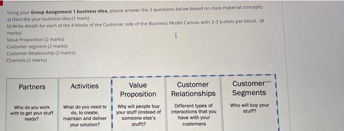  Using your Group Assignment 1 business idea, please answer the 3