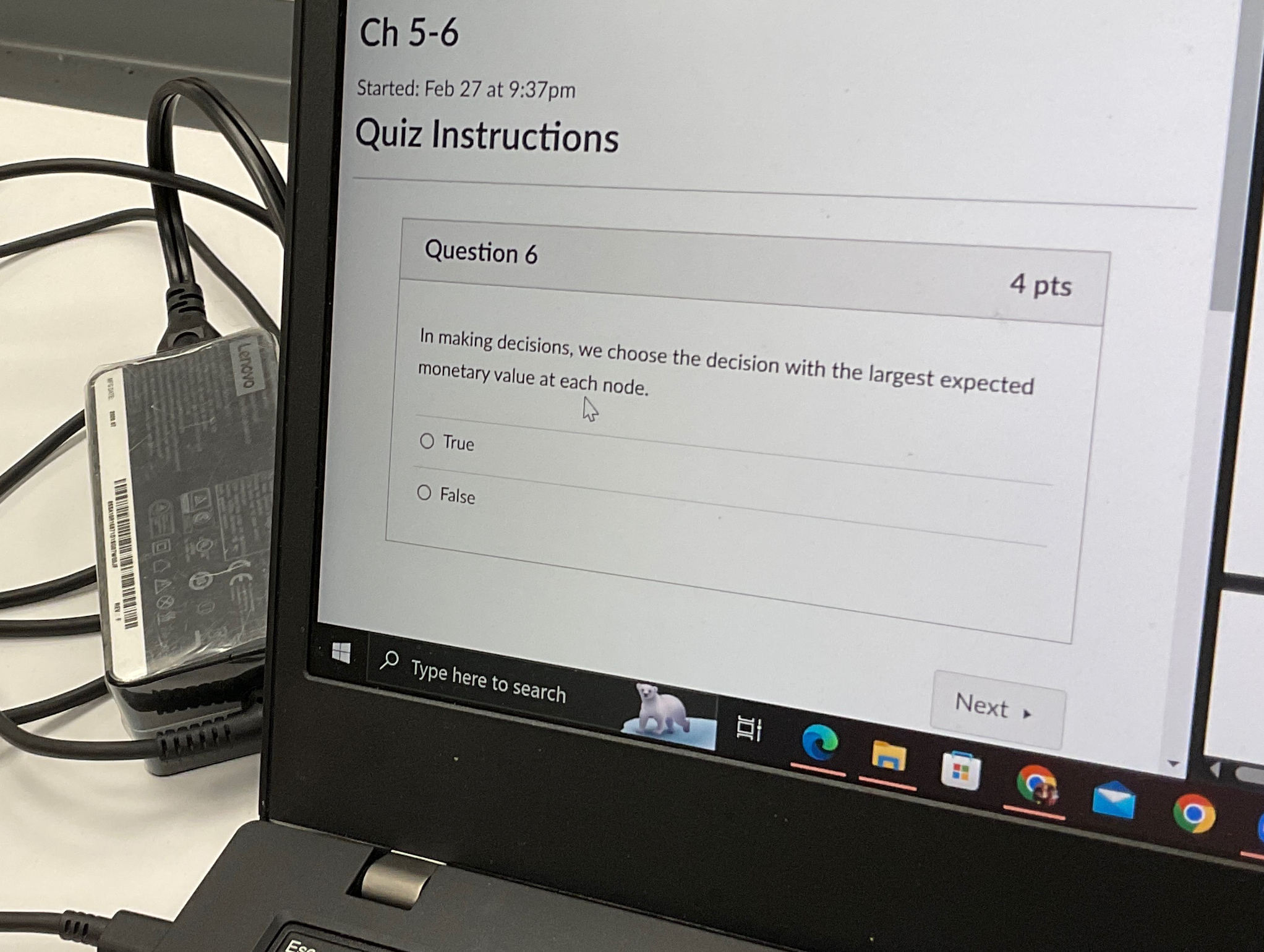  A risk profile Ch 5-6 Started: Feb 27 at 9:37pm Quiz