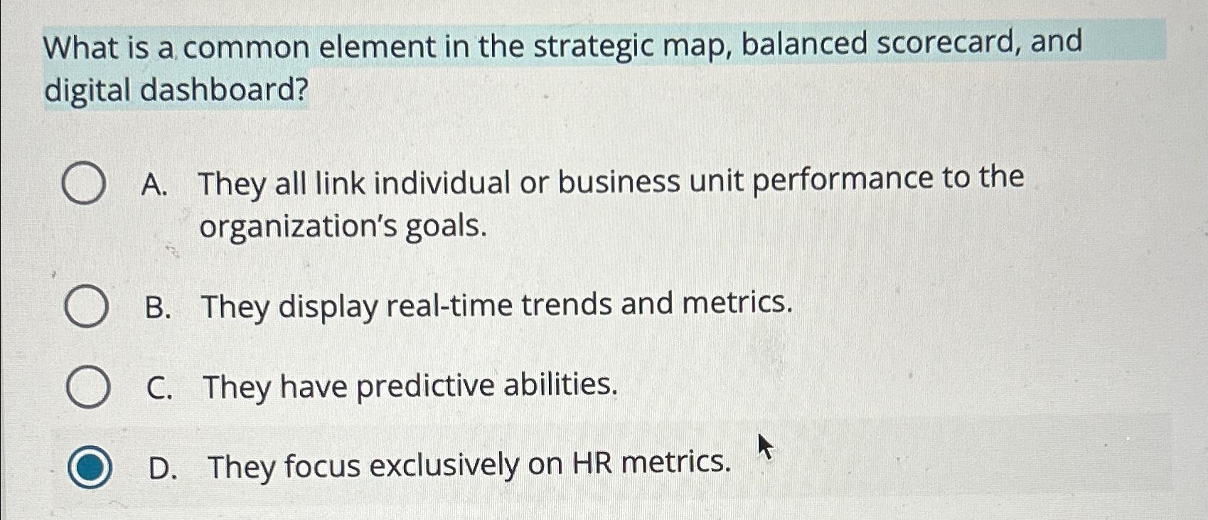  What is a common element in the strategic map, balanced scorecard,