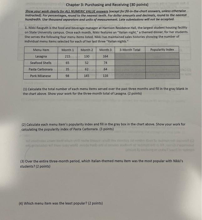 Chapter 3: Purchasing and Receiving ( 30 points) Show your work