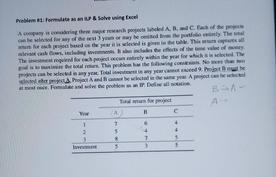 Problem \#1: Formulate as an ILP \& Solve using Excel A
