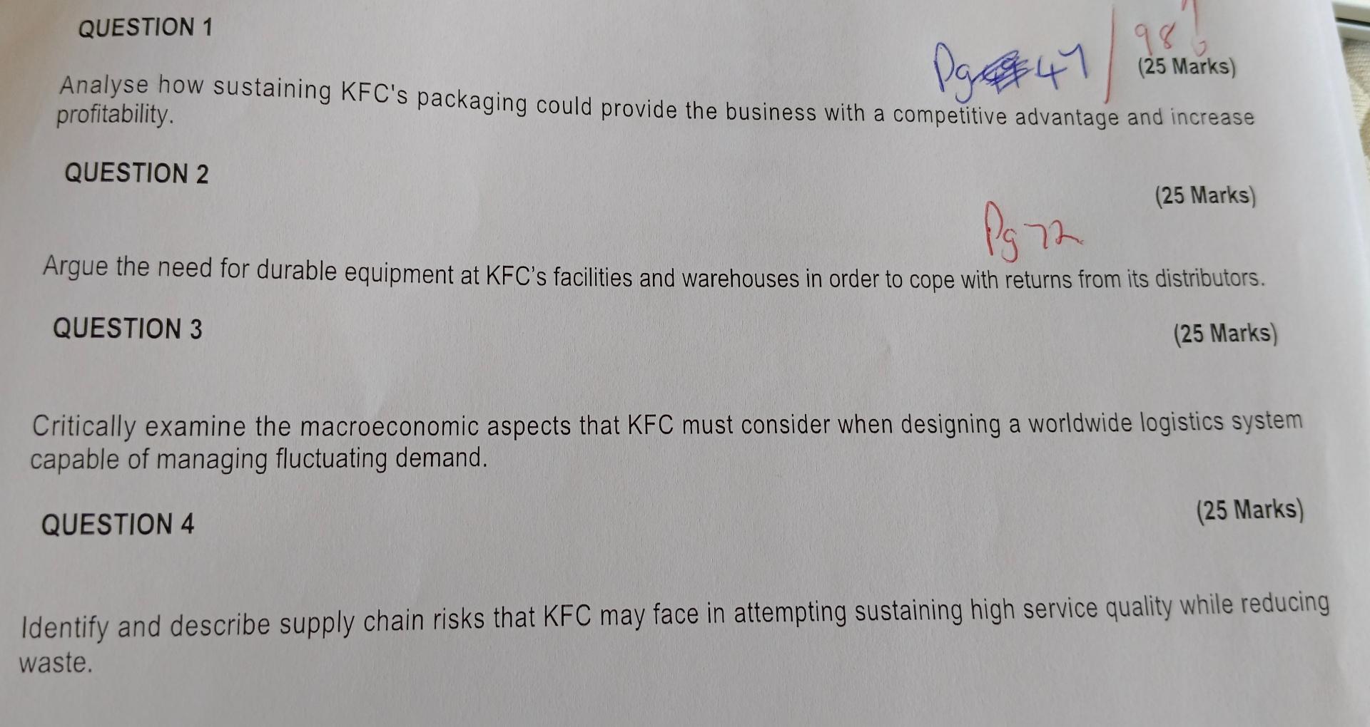 QUESTION 1 Analyse how sustaining KFC's packaging could provide the business