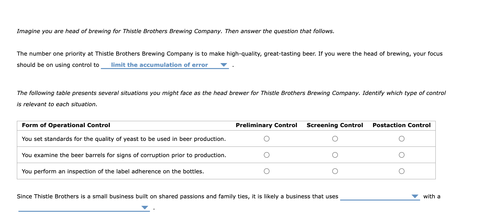 the characteristics of effective control, choose the term that logically completes the