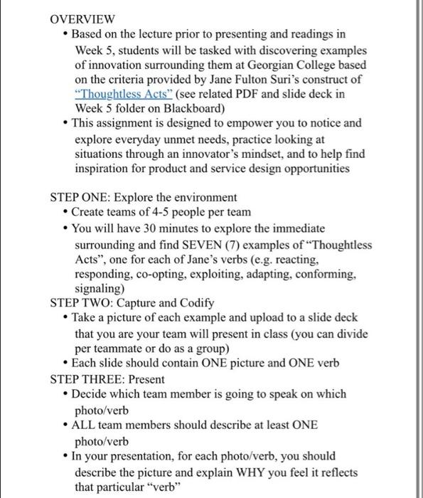  OVERVIEW - Based on the lecture prior to presenting and readings