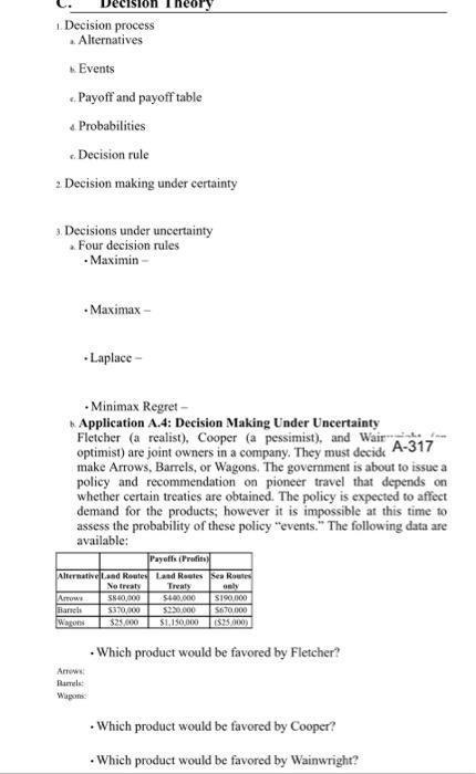  1. Decision process . Alternatives . Events c. Payoff and payoff