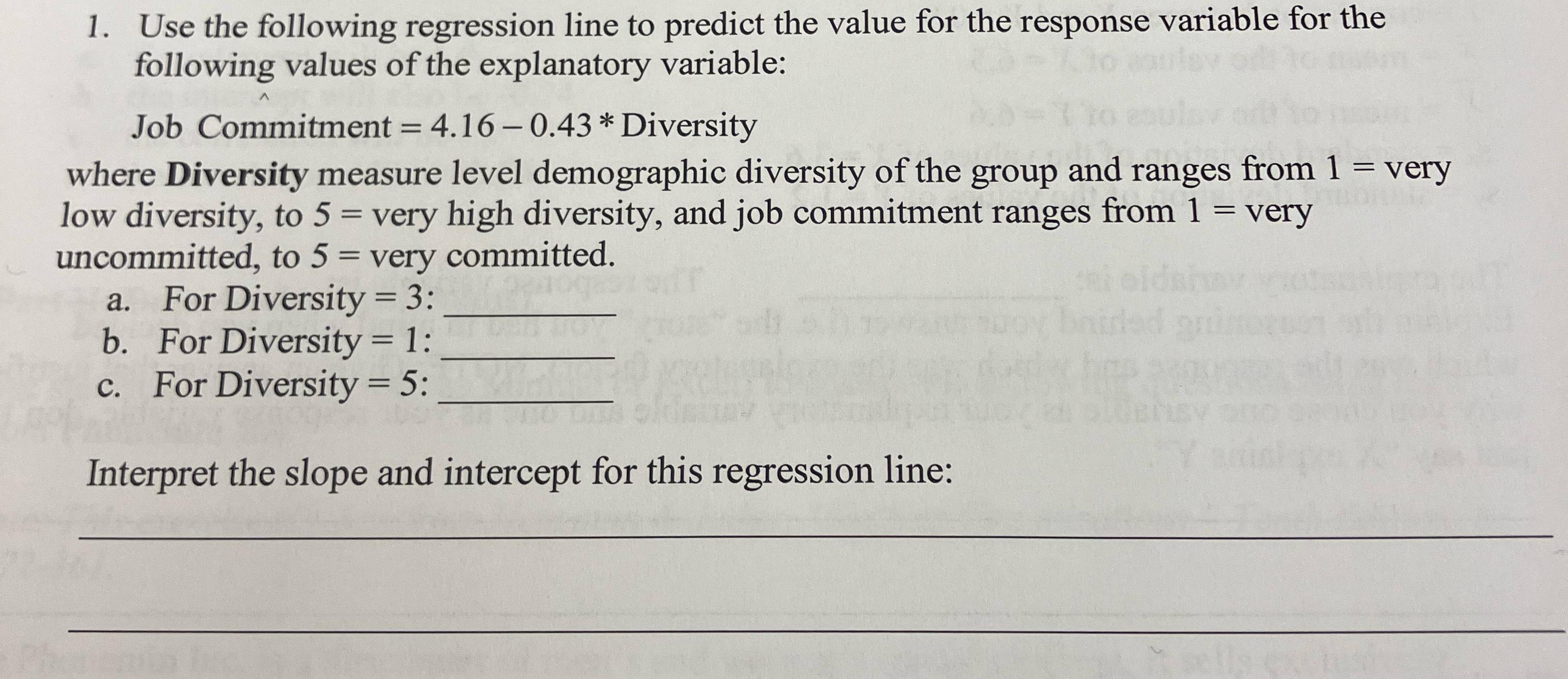  Use the following regression line to predict the value for the