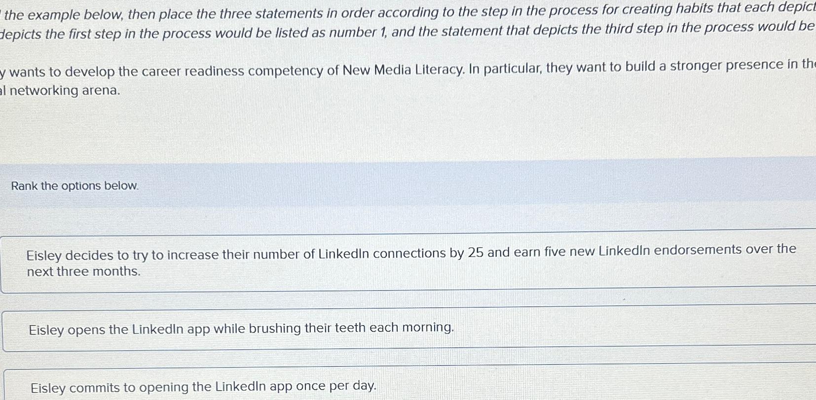  the example below, then place the three statements in order according