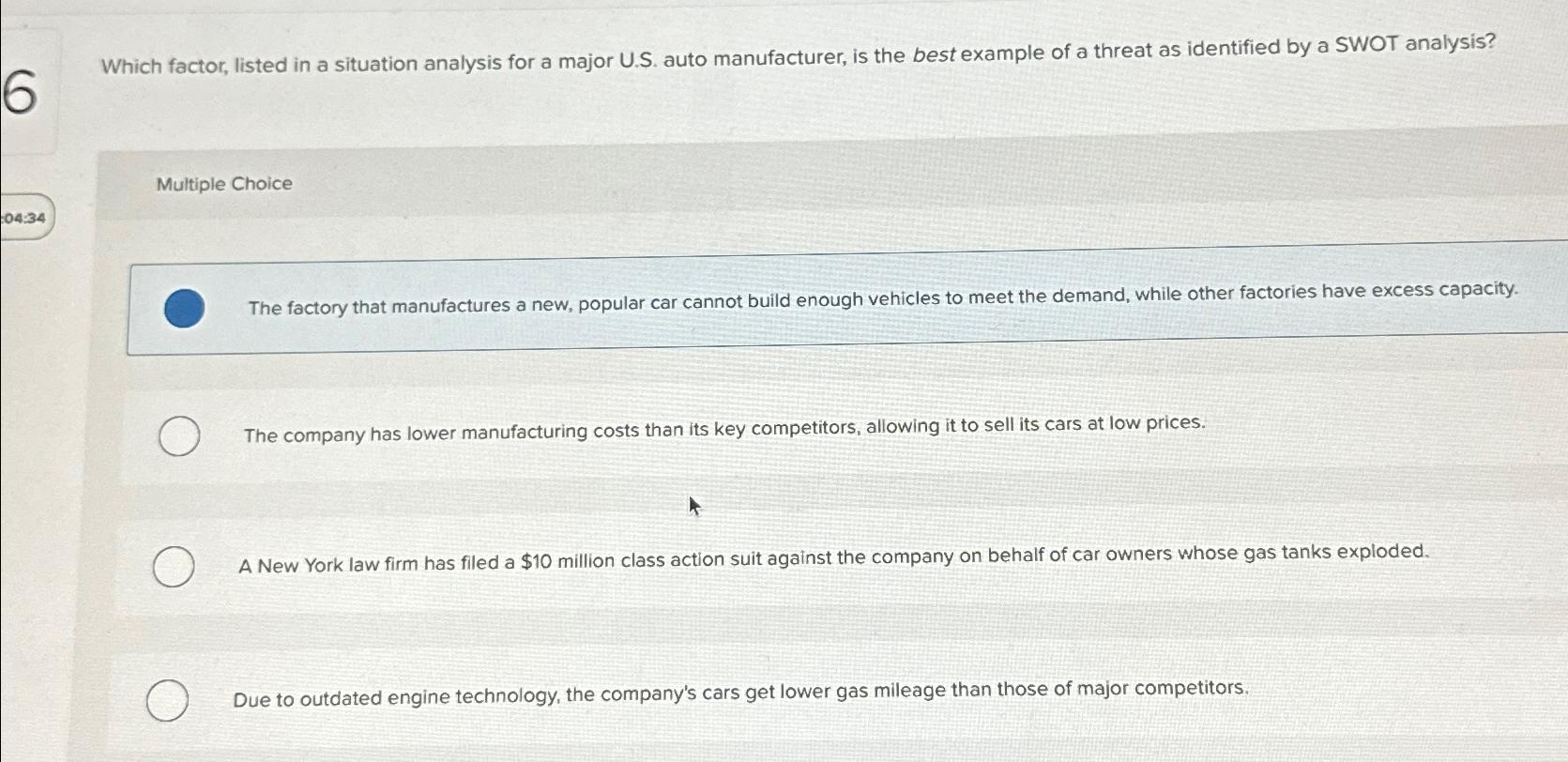  Which factor, listed in a situation analysis for a major U.S.