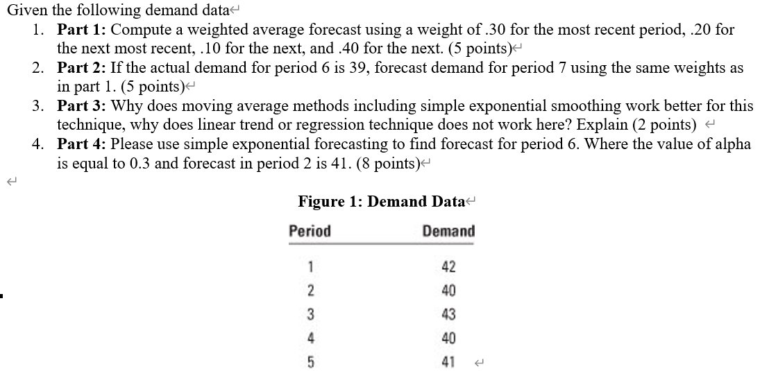 Given the following demand data 1. Part 1: Compute a weighted
