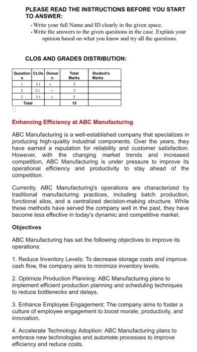  PLEASE READ THE INSTRUCTIONS BEFORE YOU START TO ANSWER: -Write your