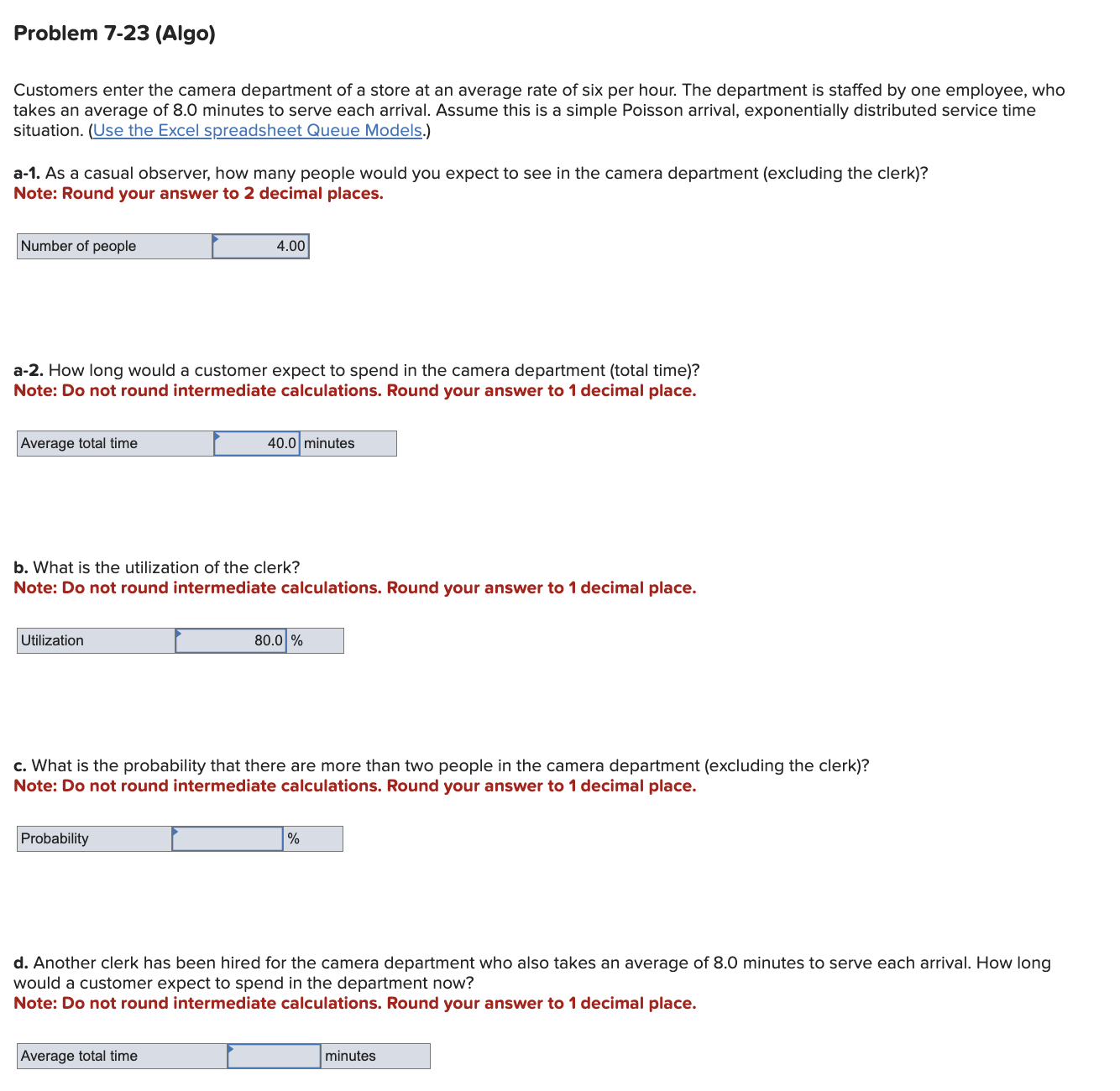  Problem 7-23(Algo) Customers enter the camera department of a store at