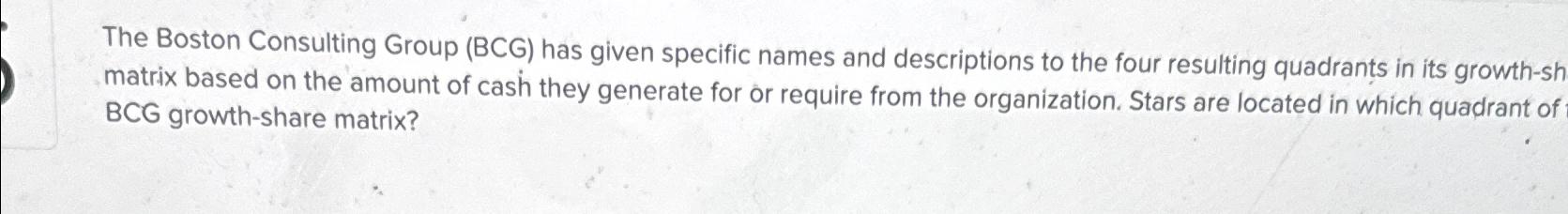  The Boston Consulting Group (BCG) has given specific names and descriptions