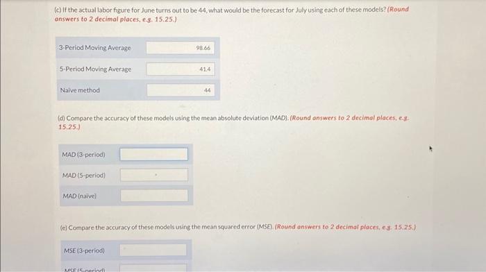 Hospitality Hotels forecasts monthly labor needs. (a) Given the following monthly labor