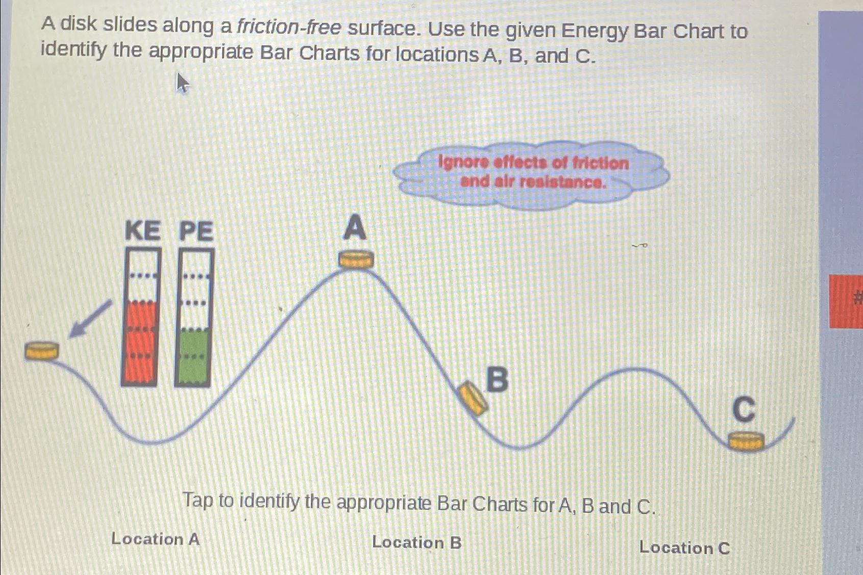  A disk slides along a friction-free surface. Use the given Energy