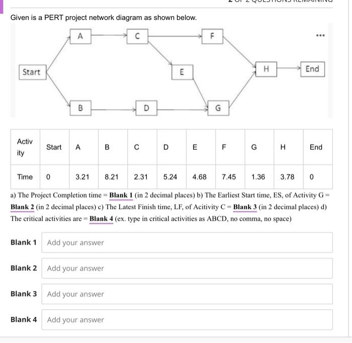 asap !! prod2 Given is a PERT project network diagram as shown