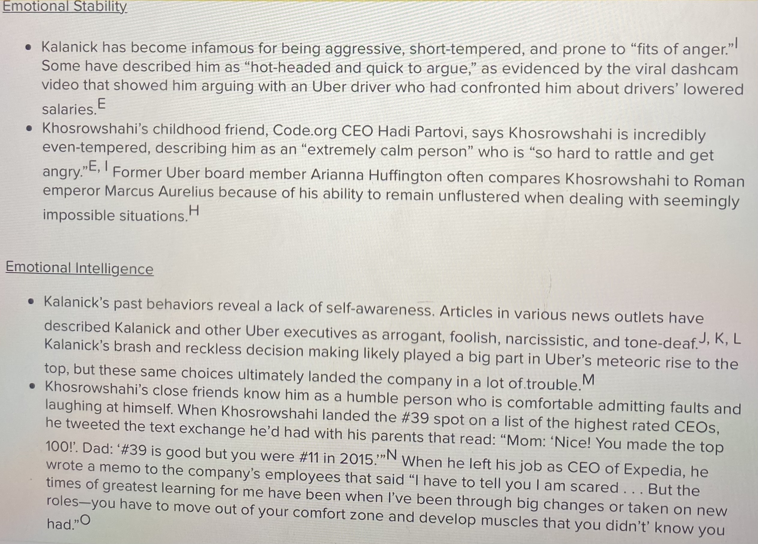 example of words, actions, or attitudes for two of the four traits