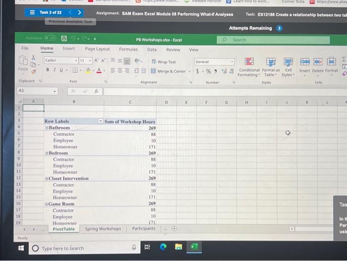  please help Task Instructions In the PivotTable, create a relationship between