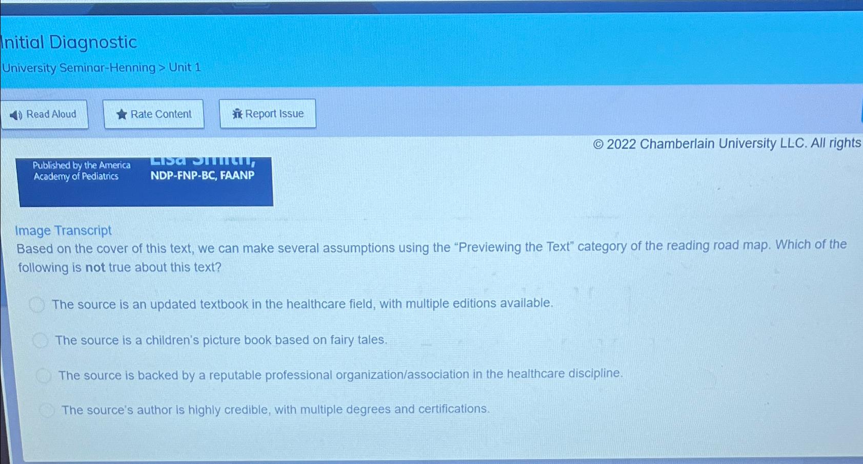  Initial Diagnostic University Seminar-Henning > Unit 1 Published by the America