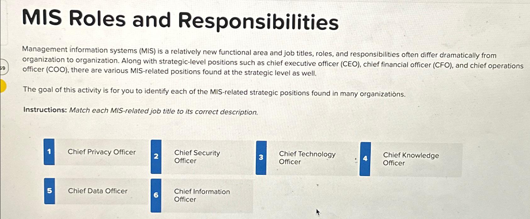  MIS Roles and Responsibilities Management information systems (MIS) is a relatively