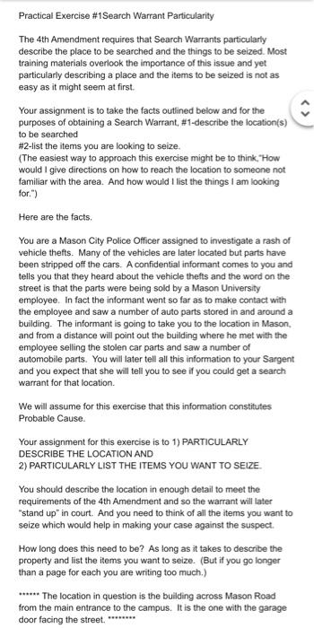  Practical Exercise \#1Search Warrant Particularity The 4th Amendment requires that Search