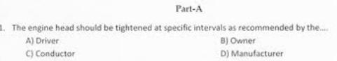  Part-A The engine head should be tightened at specific intervals as