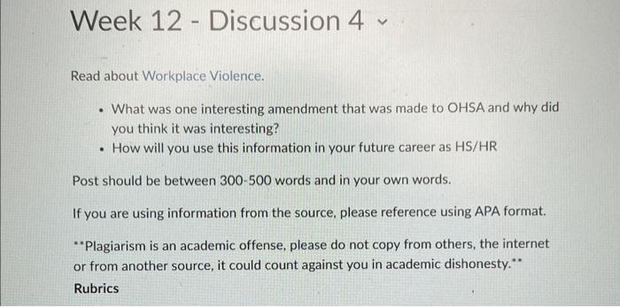  Read about Workplace Violence. - What was one interesting amendment that