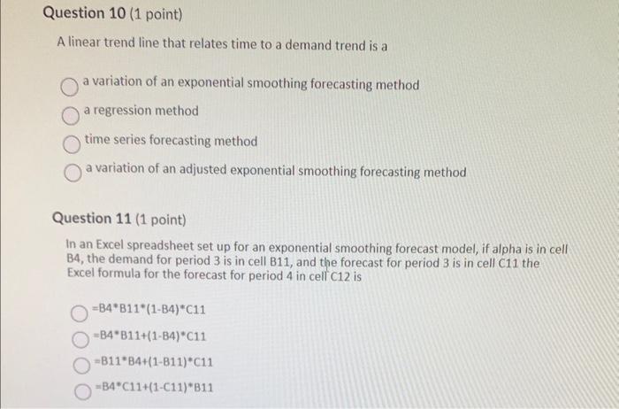 A linear trend line that relates time to a demand trend