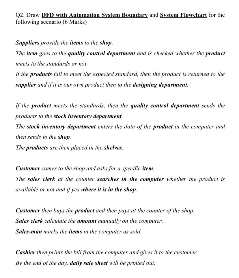 Please solve it clearly Q2. Draw DFD with Automation System Boundary and