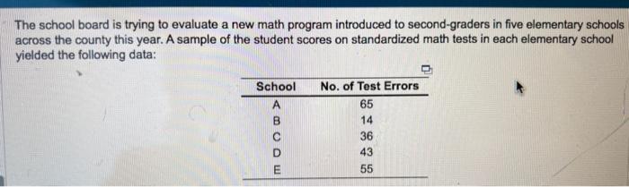  The school board is trying to evaluate a new math program