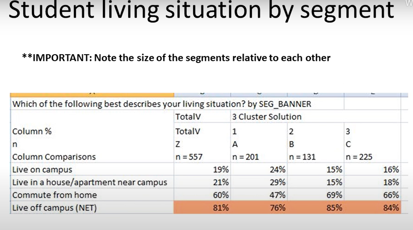 Using the cluster analysis data drawn from the NKU student survey, develop