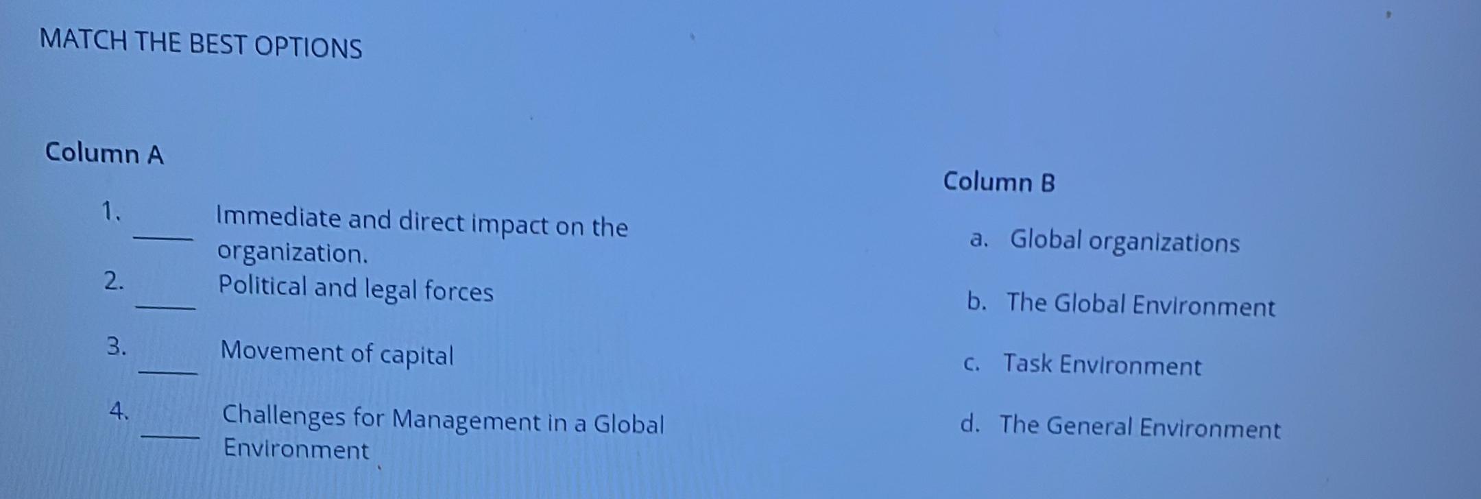  MATCH THE BEST OPTIONS Column A 1. 1. 2. 2. (2)