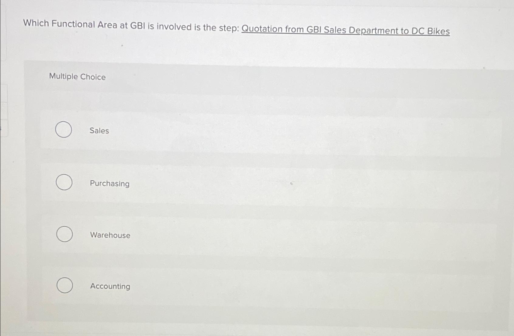  Which Functional Area at GBI is involved is the step: Quotation