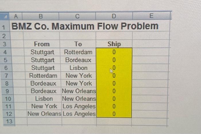 Lisbon, Net Flow is calculated by =SUMIF(B4:B12,H7,D4:D12)SUMIF(C4:C12,H7,D4:D12). For Node New York, Net