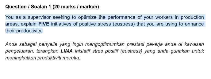  Question / Soalan 1(20 marks / markah) You as a supervisor