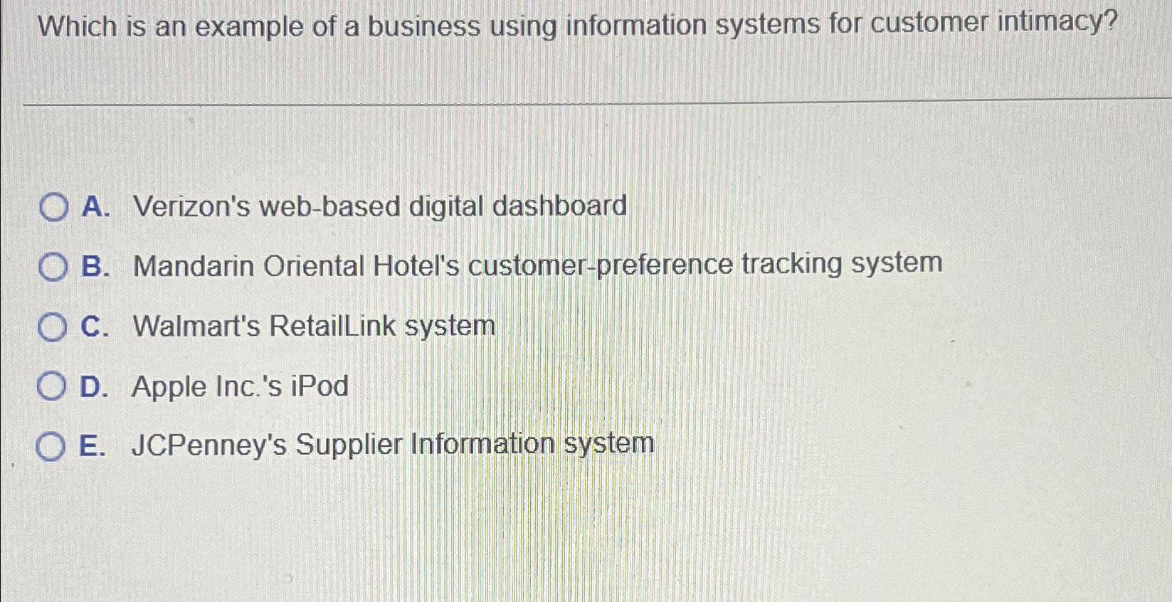  Which is an example of a business using information systems for