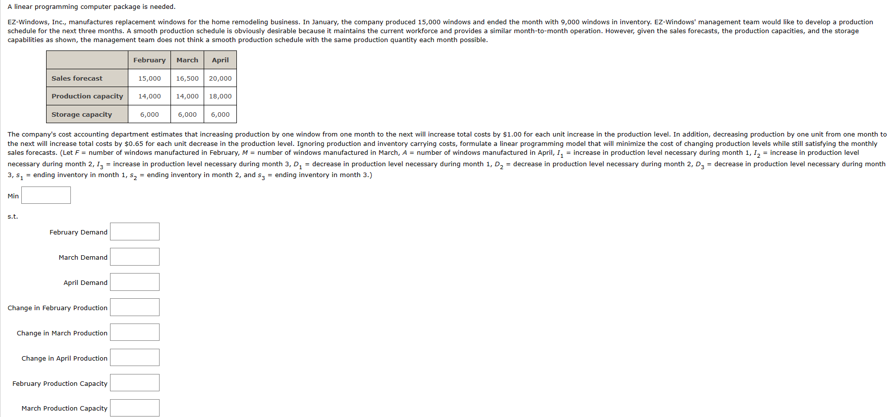 A linear programming computer package is needed. capabilities as shown, the