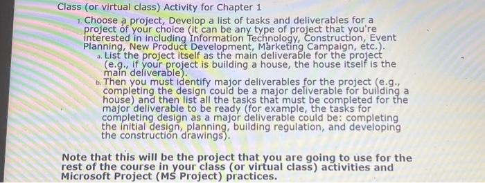  Class (or virtual class) Activity for Chapter 1 1. Choose a