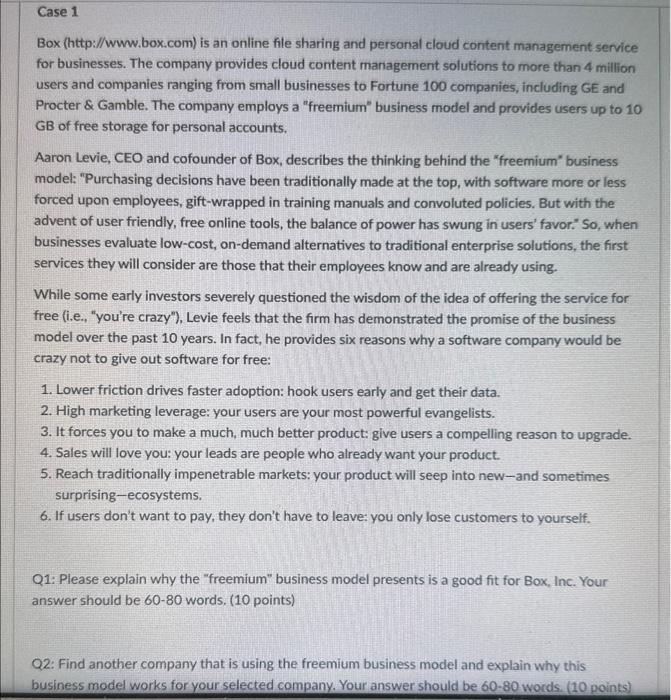  Case 1 Box (http://www.box.com) is an online file sharing and personal