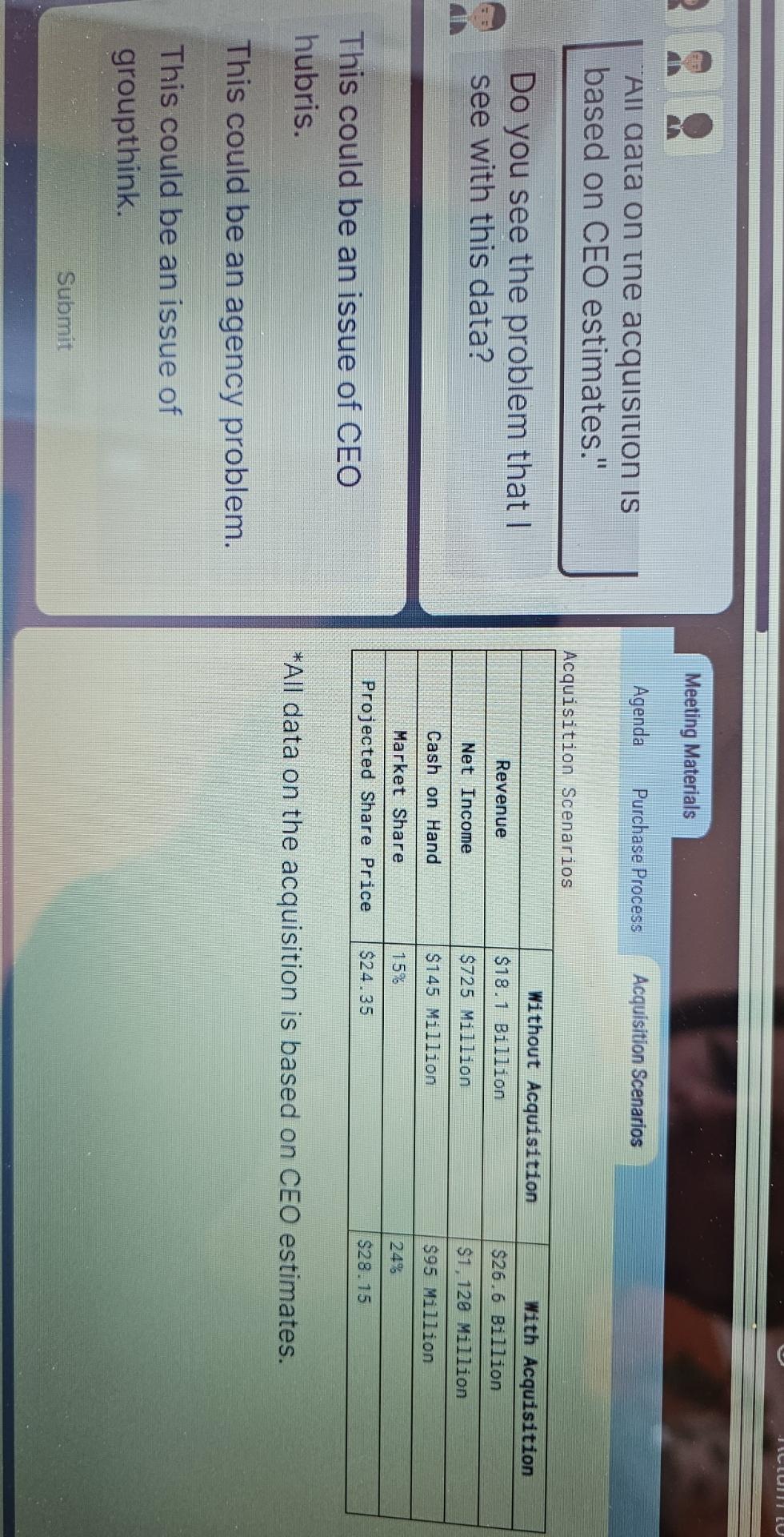  All data on the acquisition is based on CEO estimates." Do