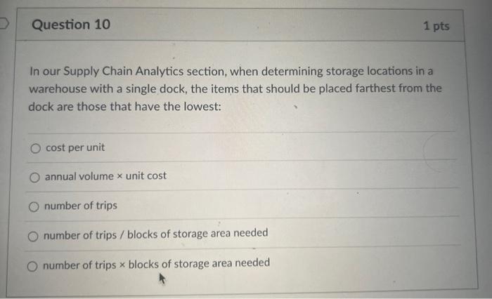  In our Supply Chain Analytics section, when determining storage locations in