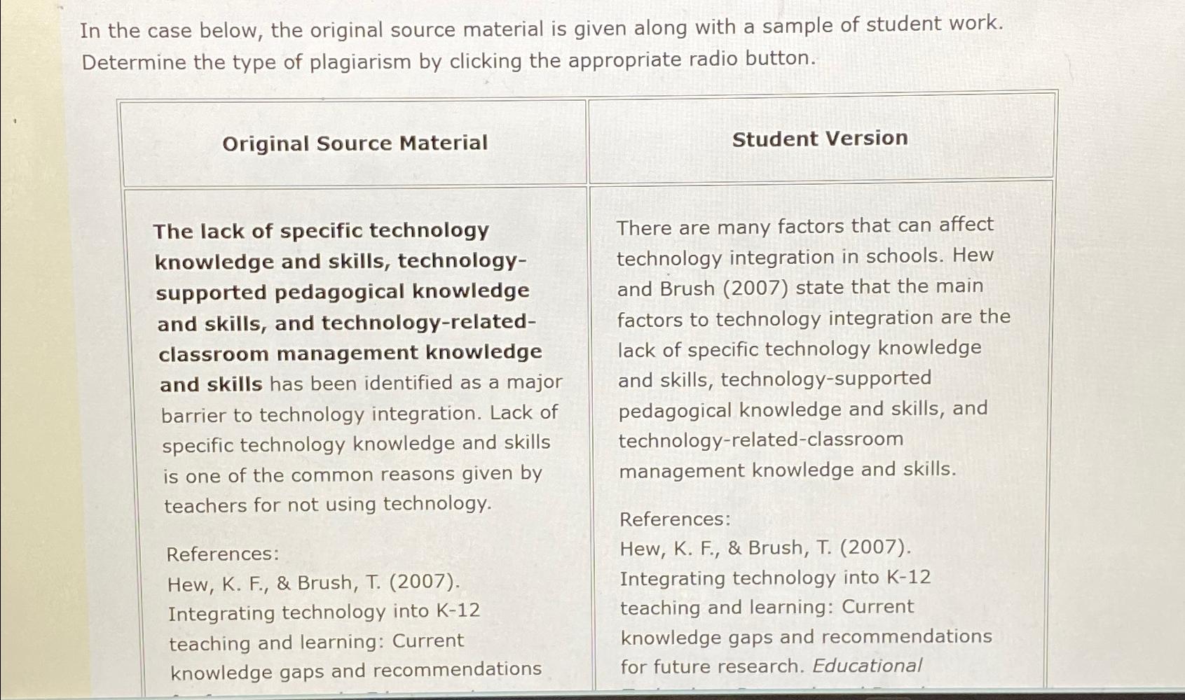  In the case below, the original source material is given along