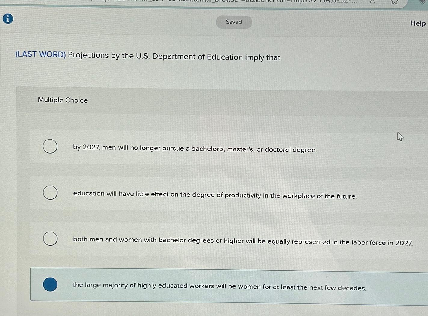  i Help (LAST WORD) Projections by the U.S. Department of Education
